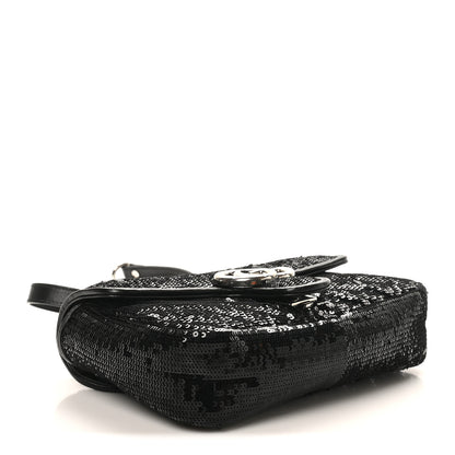 Gucci Sequin Matelasse Diagonal Mini GG Marmont Shoulder Bag Black 4 of 10