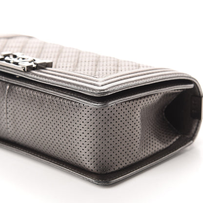 Chanel Metallic Lambskin Perforated Medium Boy Flap Dark Silver 7 of 11
