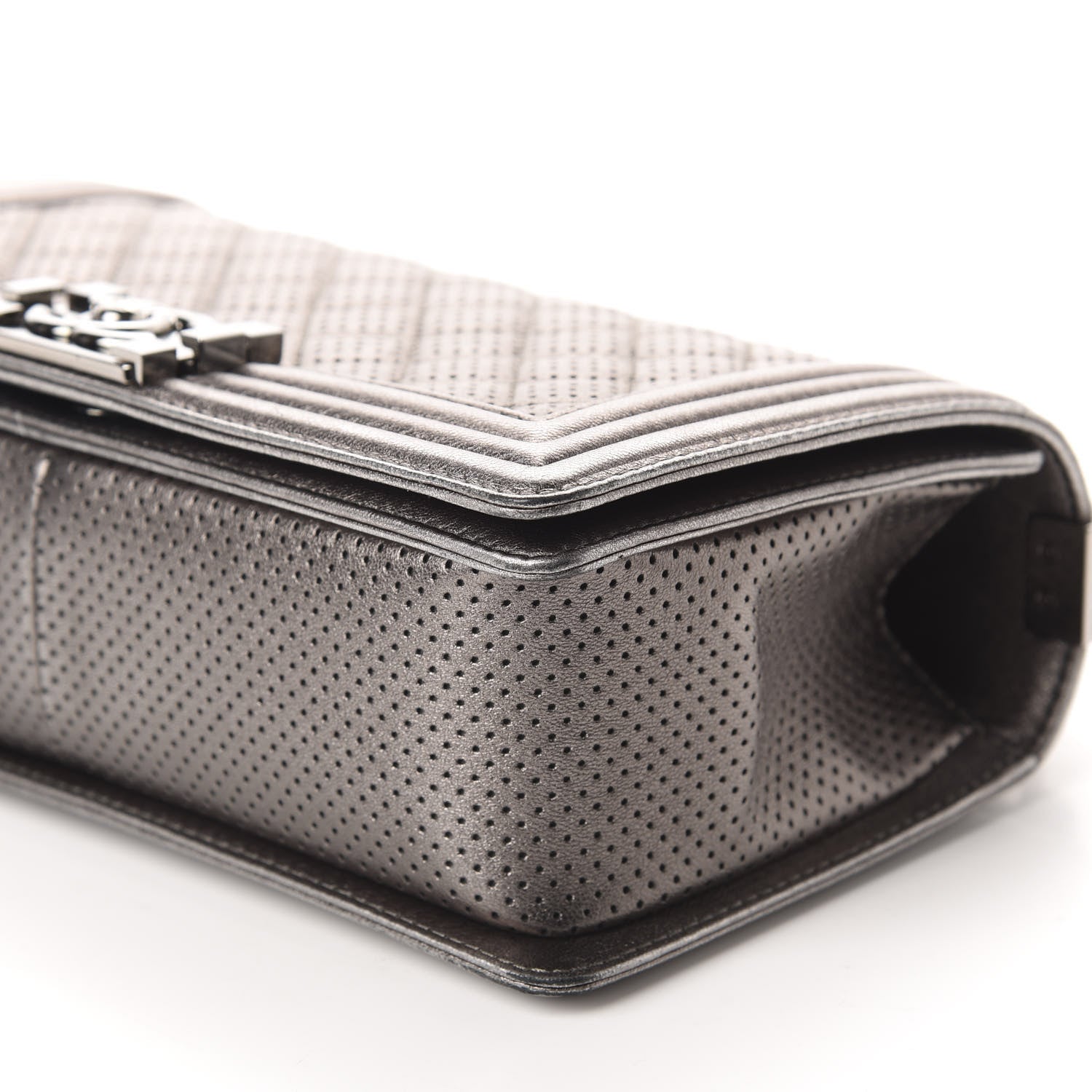 Chanel Metallic Lambskin Perforated Medium Boy Flap Dark Silver 7 of 11