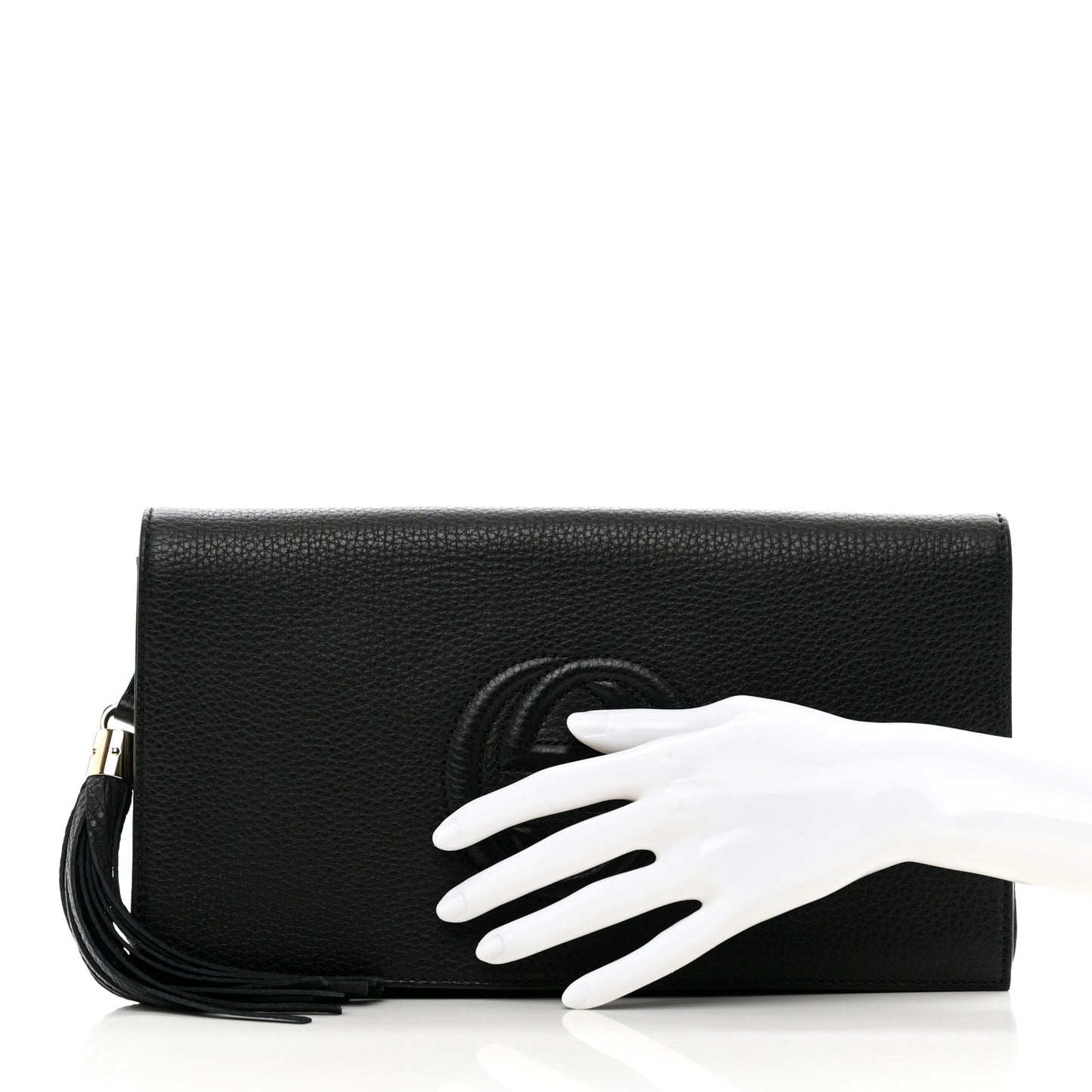 Pebbled Calfskin Medium Soho Clutch Black