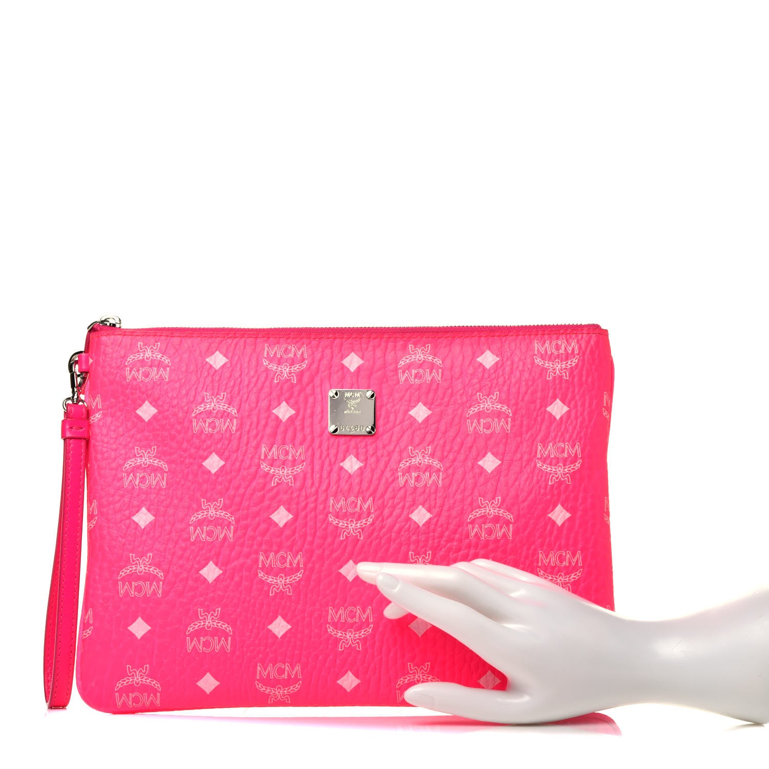 MCM Visetos Wristlet Zip Pouch Neon Pink 3 of 14