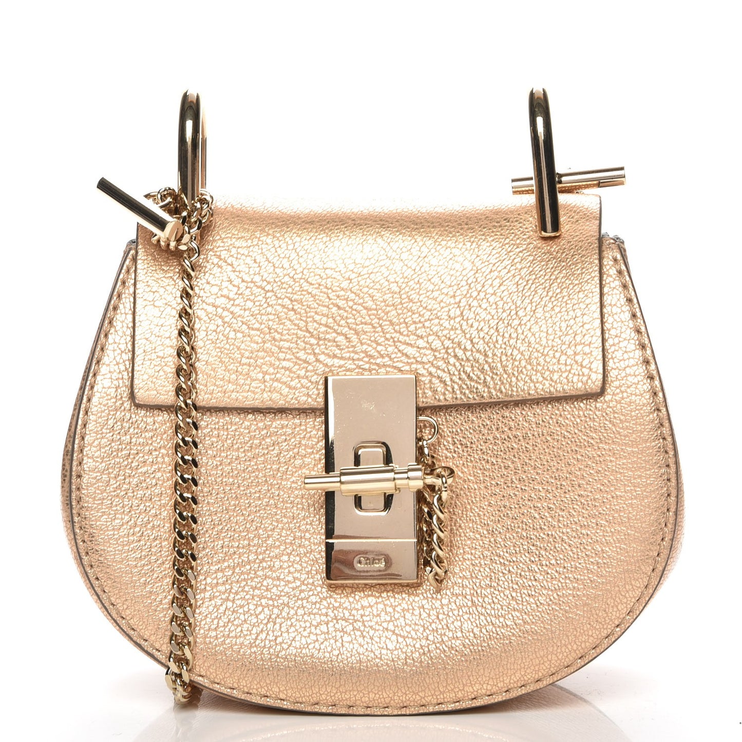 Metallic Grained Goatskin Nano Drew Shoulder Bag Abstract Gold