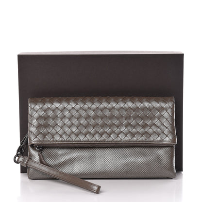 Bottega Veneta Metallic Nappa Intrecciato Flap Wristlet Light Grey 9 of 9