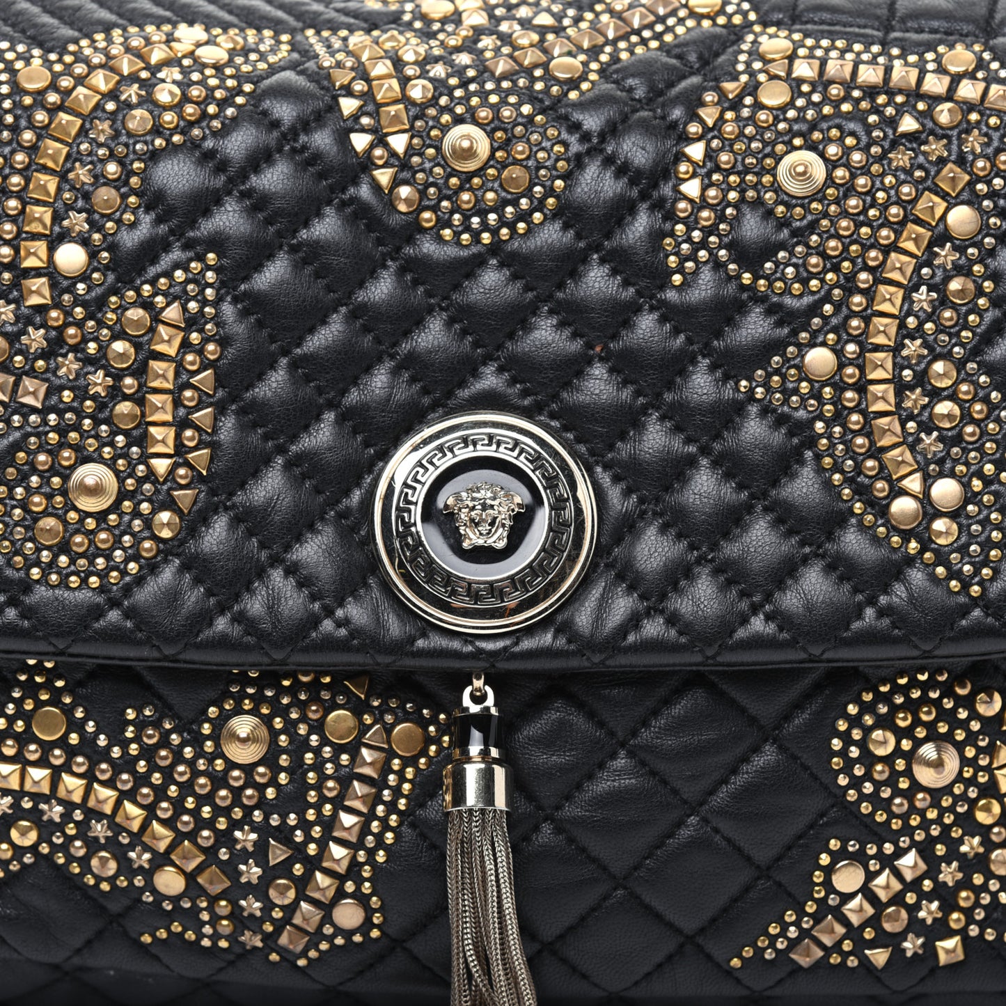 Nappa Barocco Quilted Studded Calliope Vanitas Shoulder Bag Black