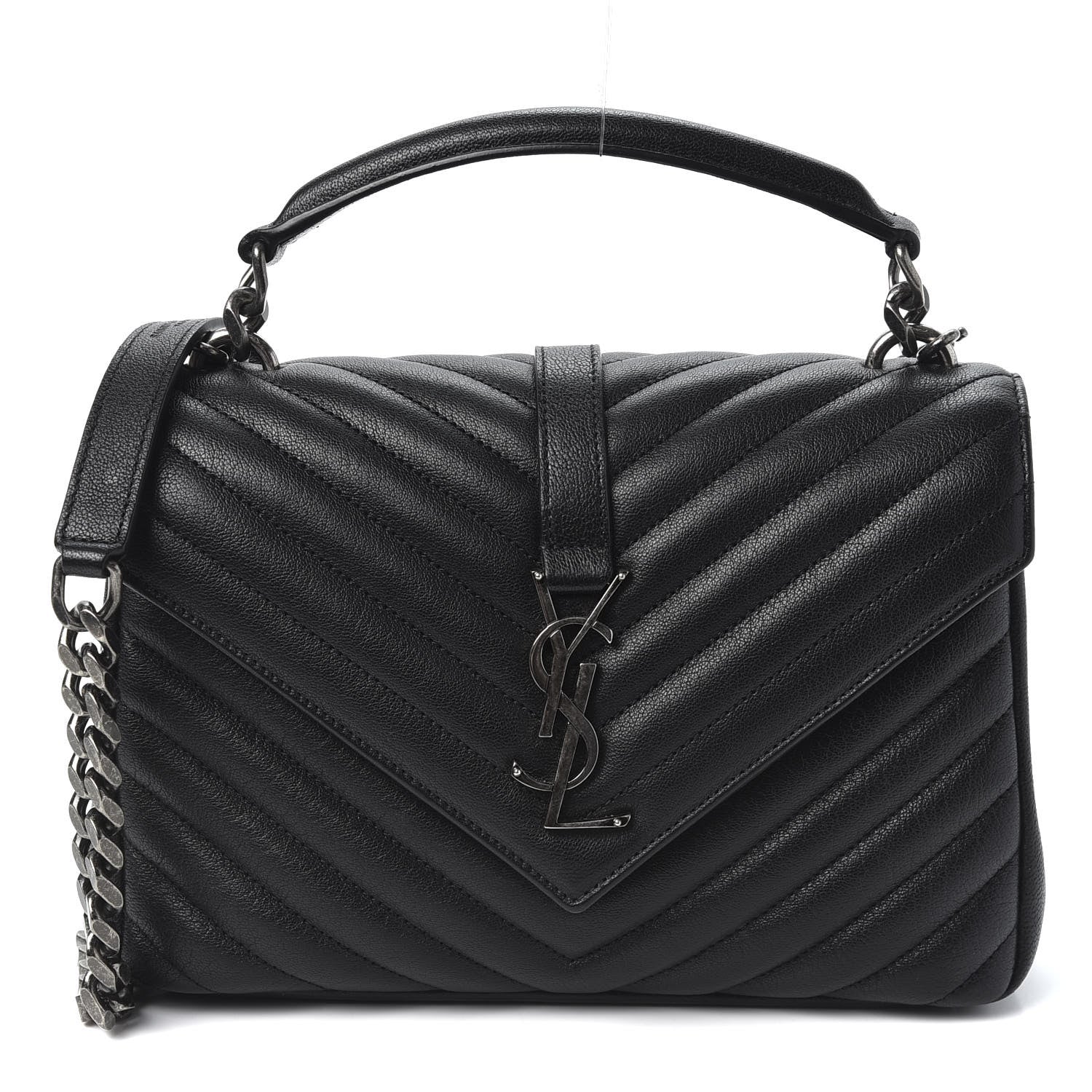 Saint Laurent Sheepskin Matelasse Chevron Monogram Medium College Bag Black 1 of 10