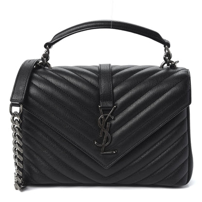 Saint Laurent Sheepskin Matelasse Chevron Monogram Medium College Bag Black 1 of 10