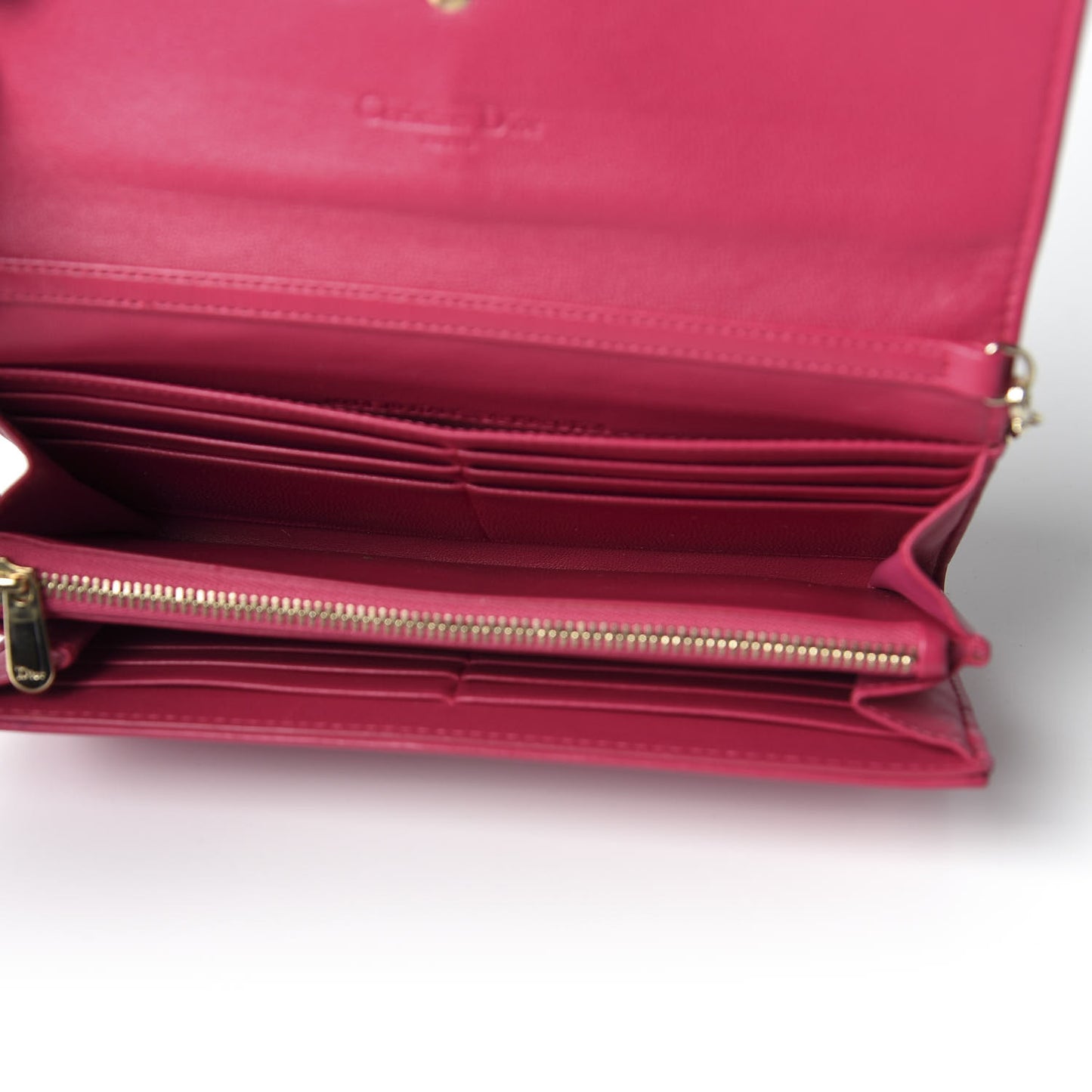 Lambskin Cannage Lady Dior Rendezvous Wallet On Chain Fuchsia