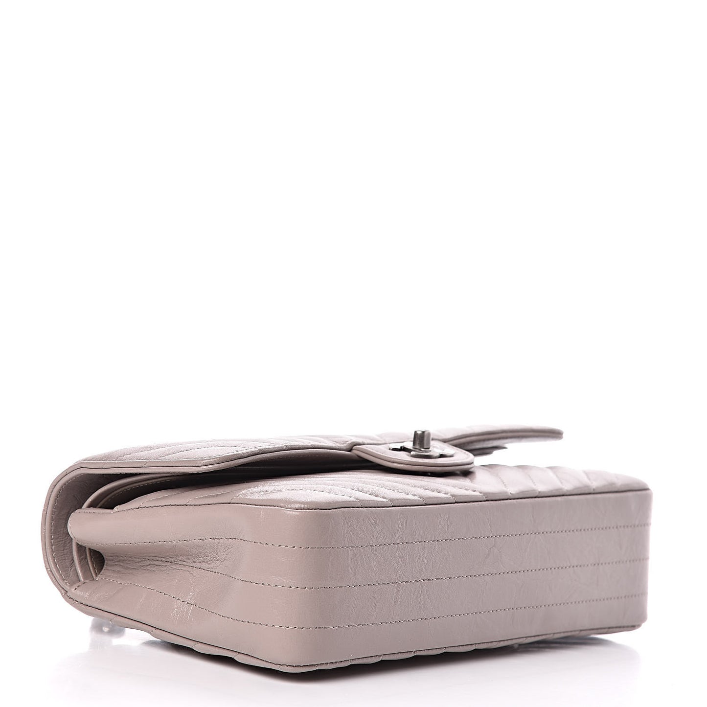 Iridescent Calfskin Chevron Quilted Medium Double Flap Grey