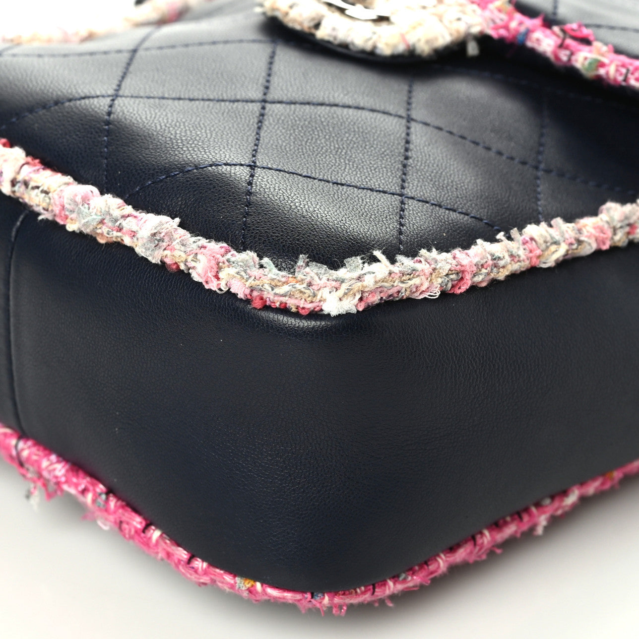 Lambskin Tweed Trim Vertical Camera Case Navy
