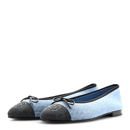 Chanel Denim Printed Quilt CC Cap Toe Ballerina Flats 40.5 Light Blue Dark Grey 4 of 10