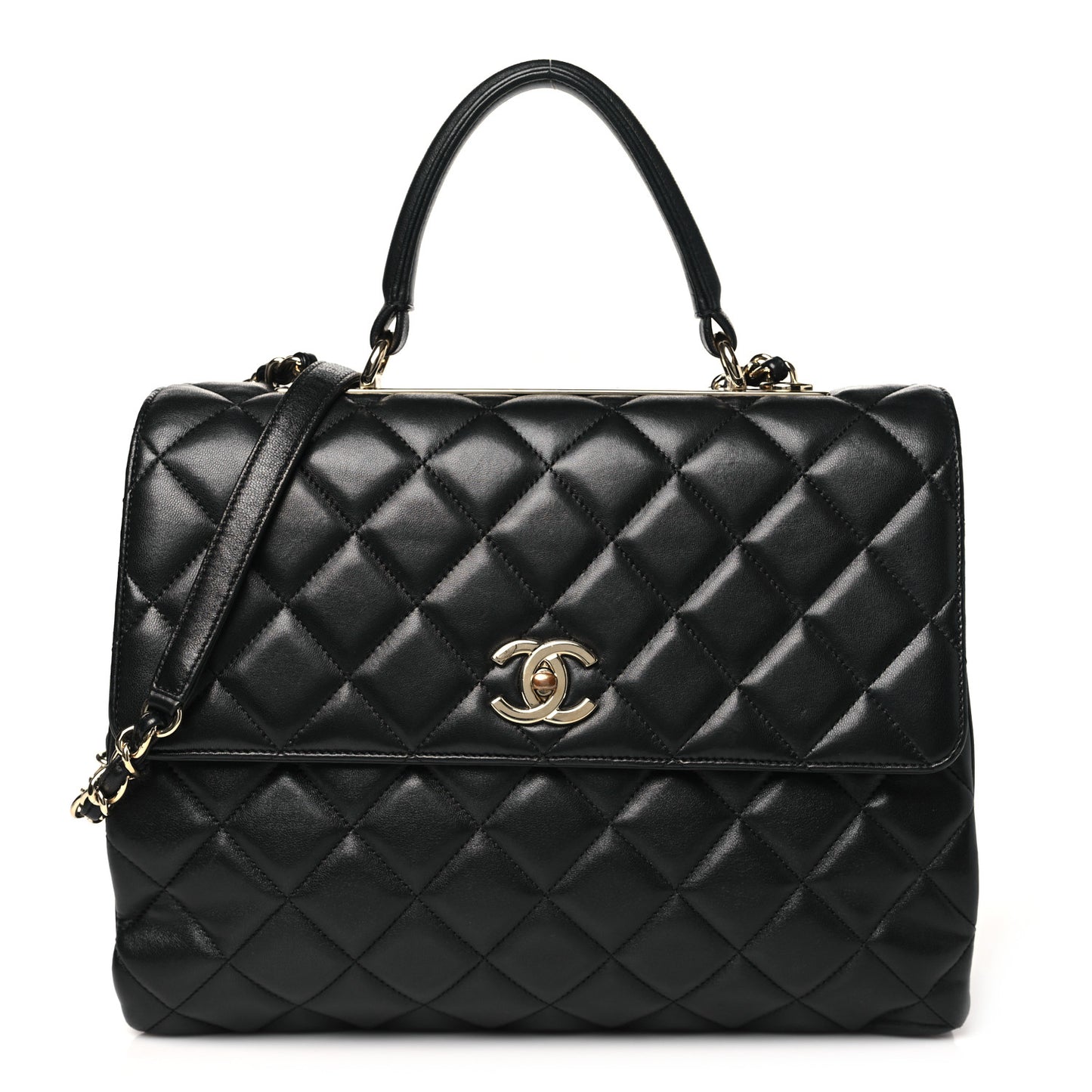 Lambskin Quilted Large Trendy CC Dual Handle Flap Bag Black