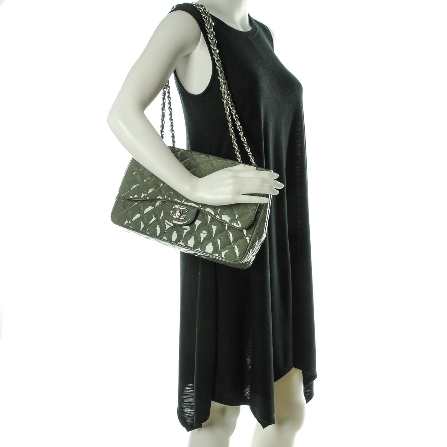 Patent Quilted Jumbo Single Flap Grey