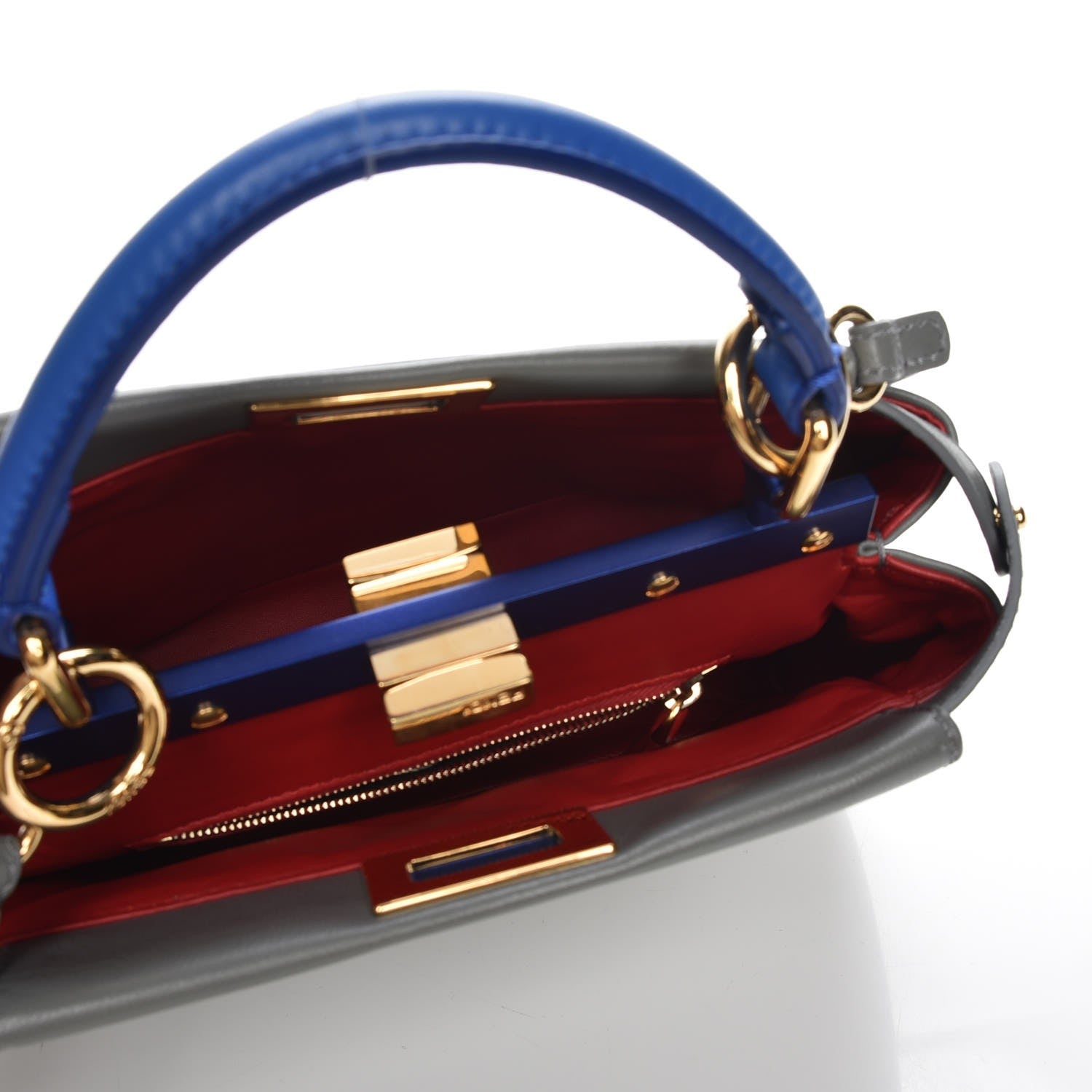 Fendi Nappa Colorblock Mini Peekaboo Iconic Satchel Grigio Chiaro Fragola Blue 5 of 7
