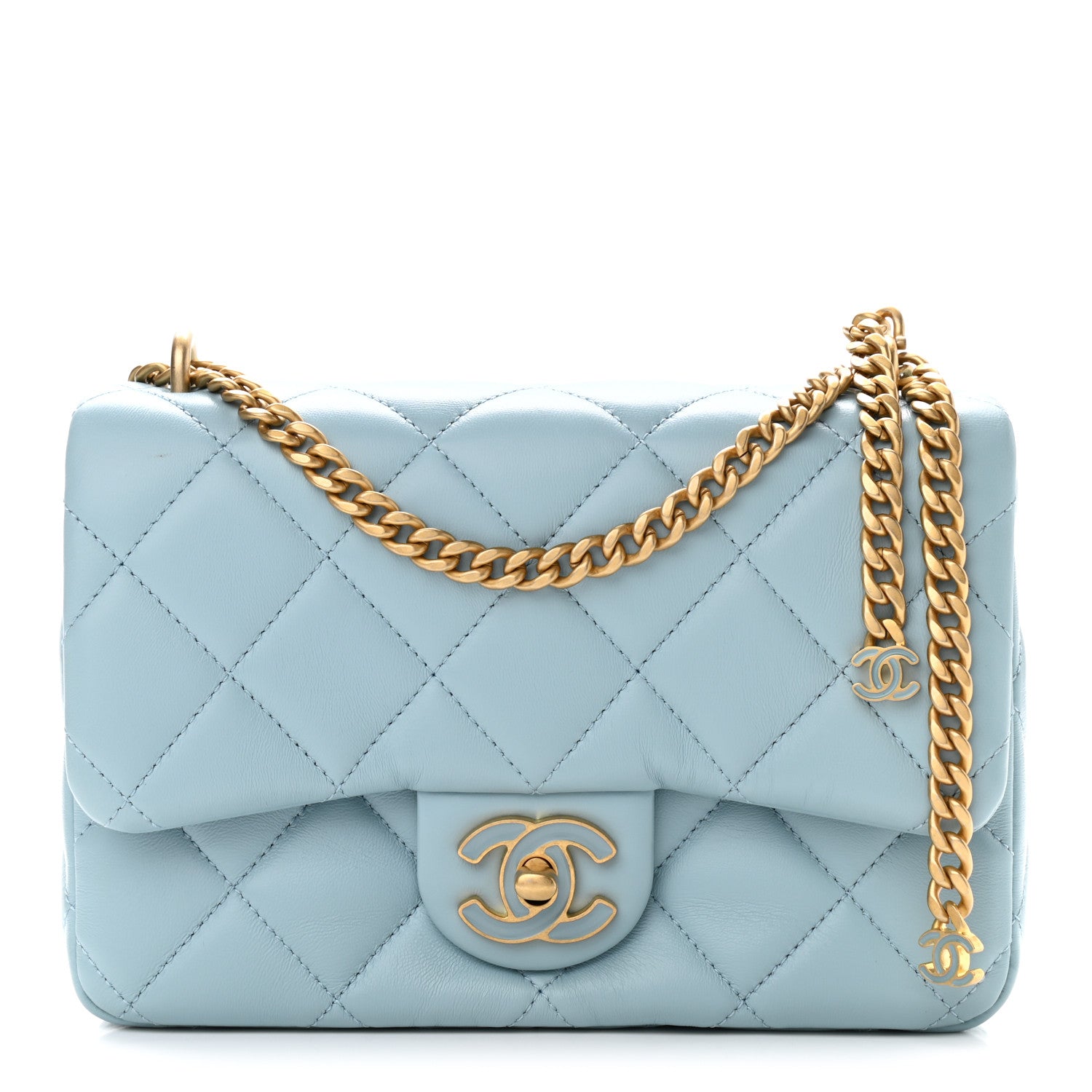 Chanel Lambskin Enamel Quilted Pending CC Mini Square Flap Light Blue 1 of 9
