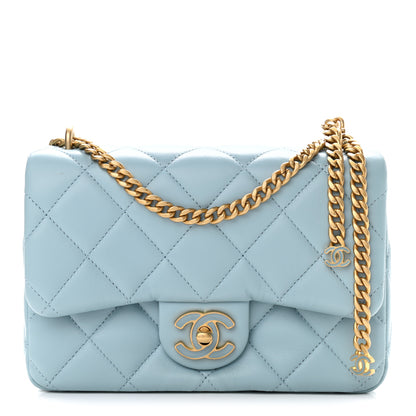 Chanel Lambskin Enamel Quilted Pending CC Mini Square Flap Light Blue 1 of 9