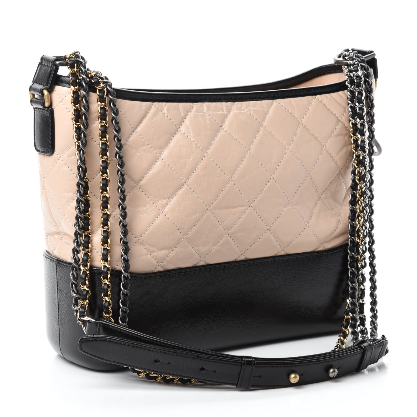 Aged Calfskin Quilted Medium Gabrielle Hobo Beige Black