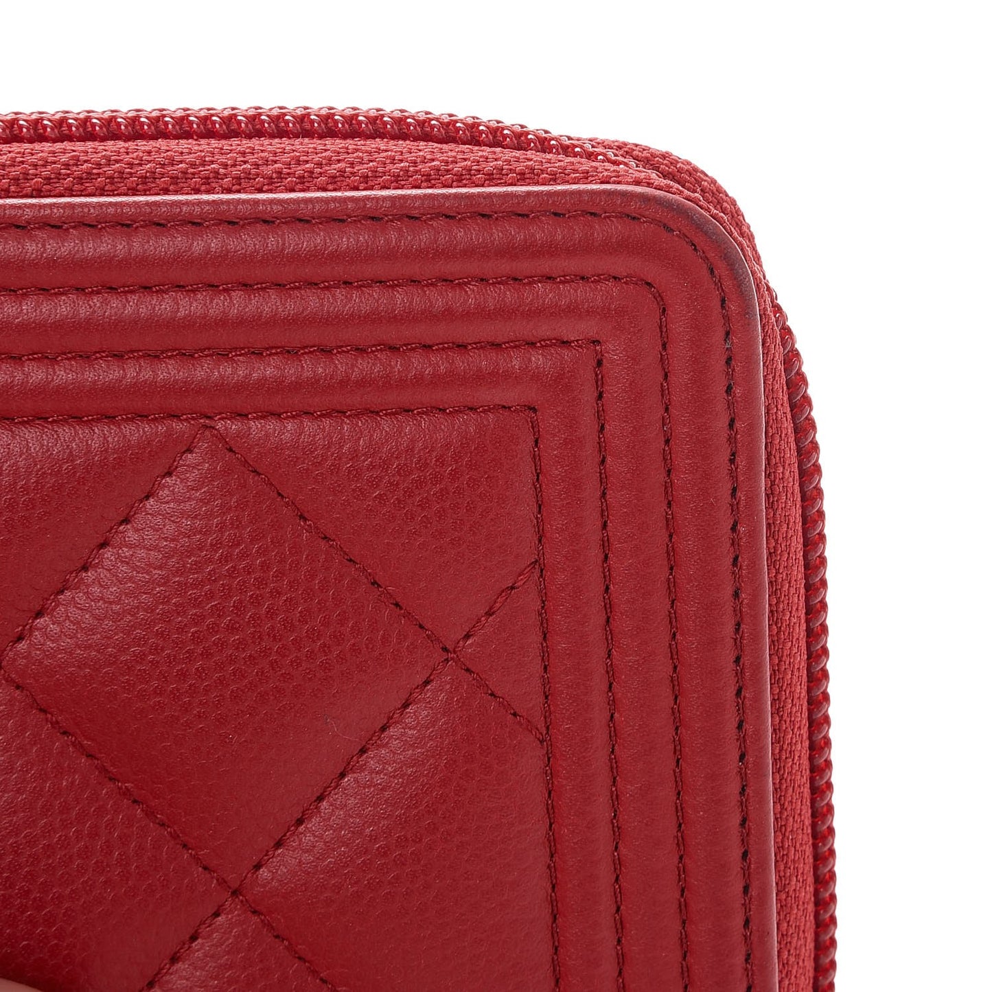 Caviar Quilted Small Boy Zip Around Wallet Dark Red