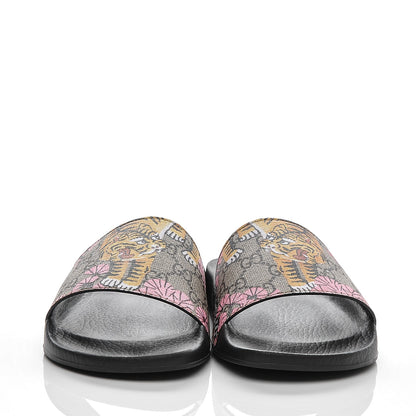 Gucci GG Supreme Monogram Bengal Womens Slide Sandals 40 Beige Crop Pink 2 of 7