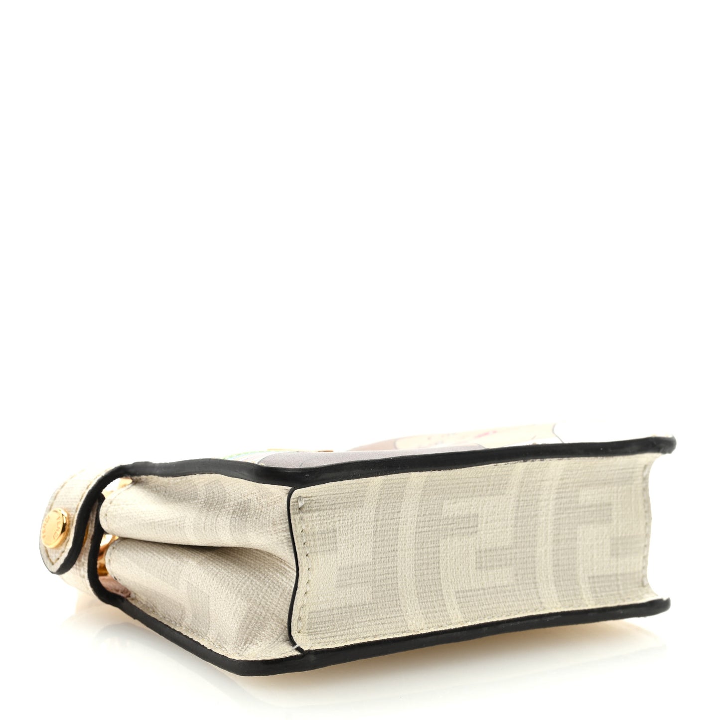 Glazed Fabric FF Bikini Girls Inlay Nano Peekaboo Maxi Handle Satchel Bianco Perla Multicolor
