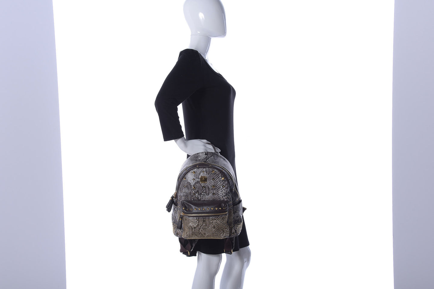 Visetos Snakeskin Printed Studded Small Stark Backpack Light Grey