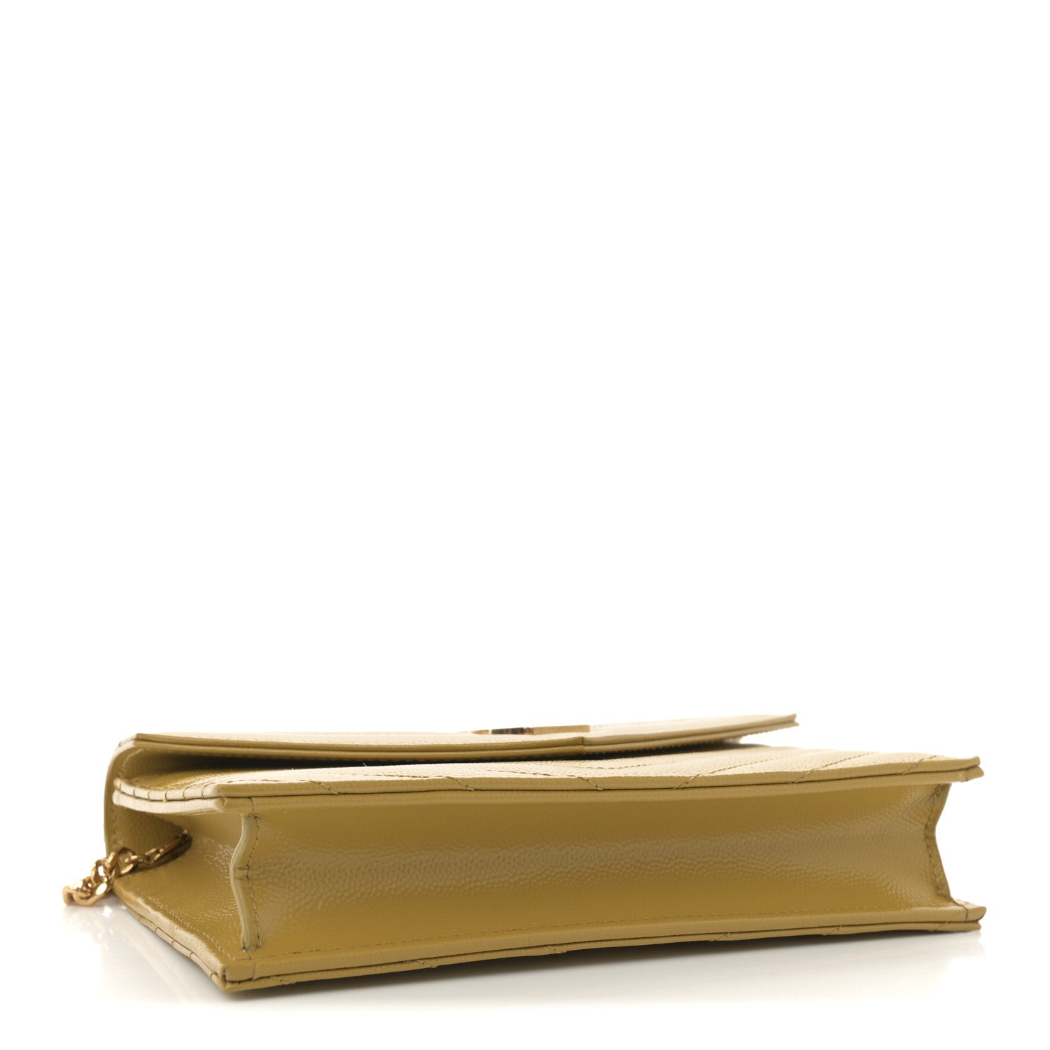 Saint Laurent Grain De Poudre Matelasse Chevron Monogram Envelope Chain Wallet Light Chartreuse 4 of 10