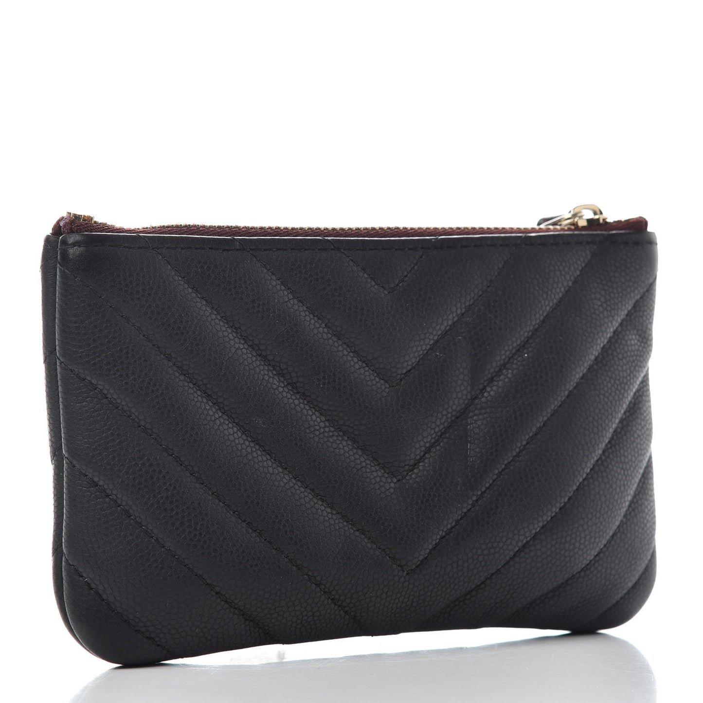 Caviar Chevron Quilted Small Cosmetic Case Black