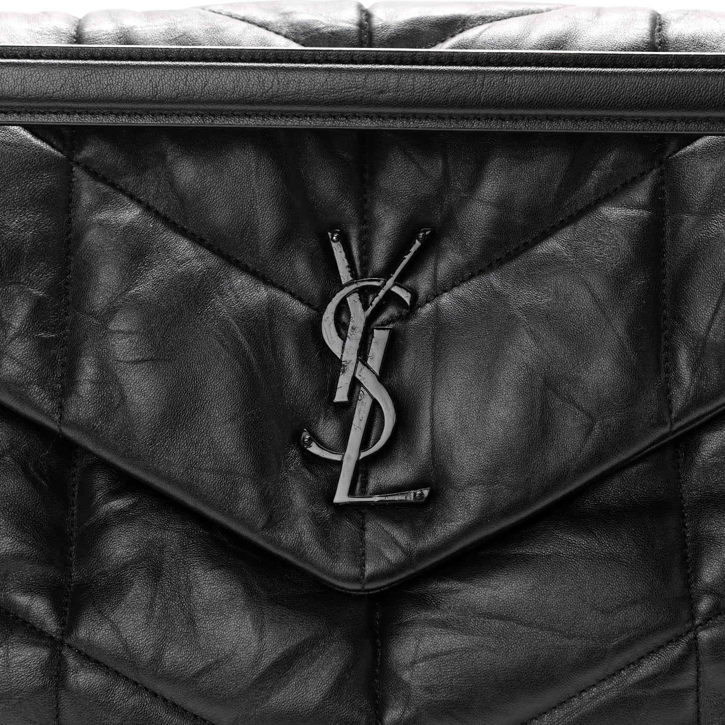 Lambskin Quilted Medium Loulou Puffer Monogram Chain Satchel Black