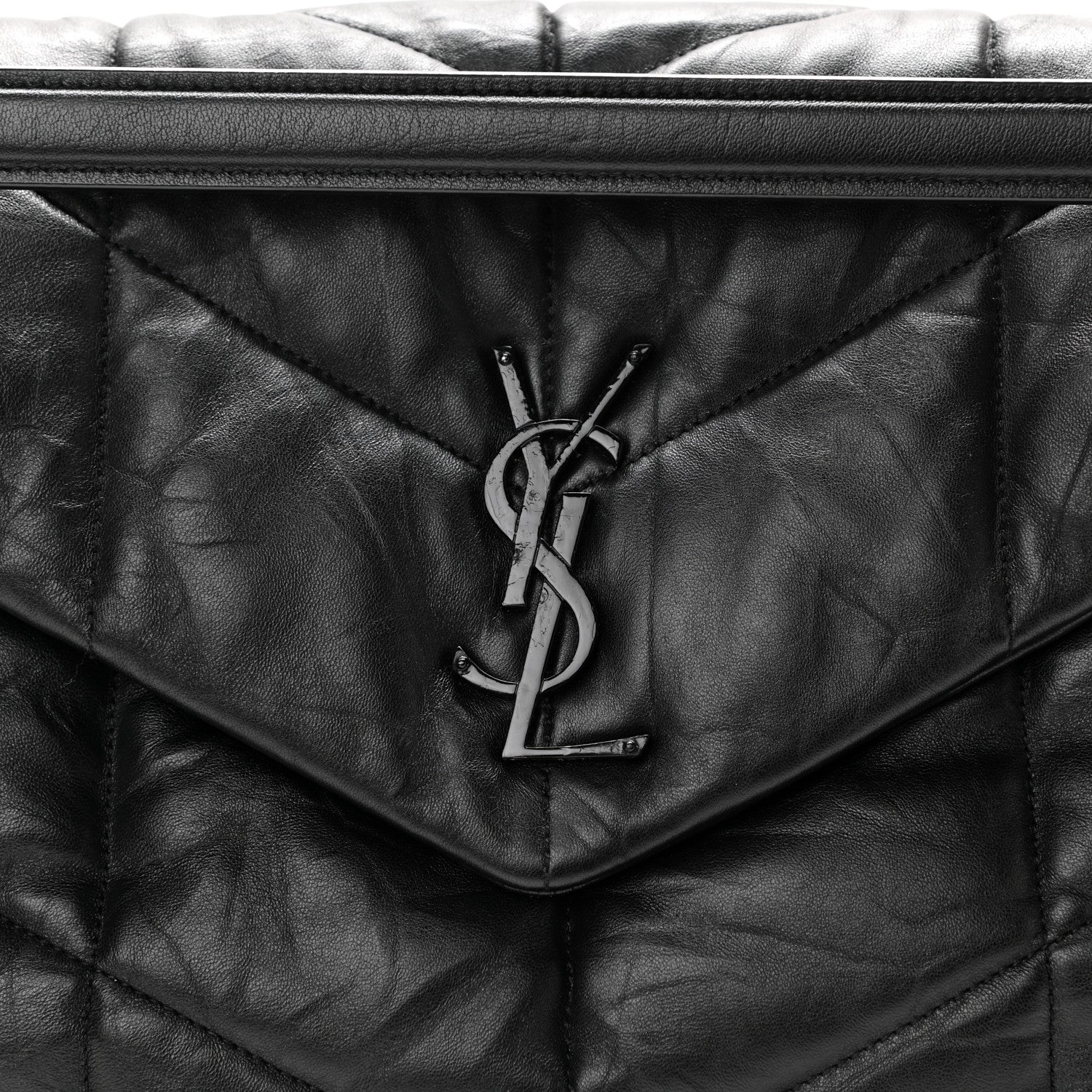 Saint Laurent Lambskin Quilted Medium Loulou Puffer Monogram Chain Satchel Black 8 of 11