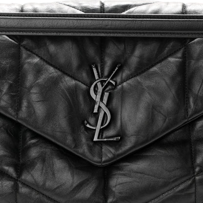 Saint Laurent Lambskin Quilted Medium Loulou Puffer Monogram Chain Satchel Black 8 of 11