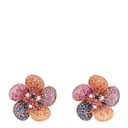 Parker & West by FASHIONPHILE 18K Rose Gold Diamond Rainbow Sapphire Flower Earrings 1 of 5