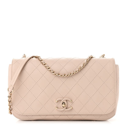 Chanel Calfskin Stitched Medium Covered CC Flap Bag Beige 1 of 11
