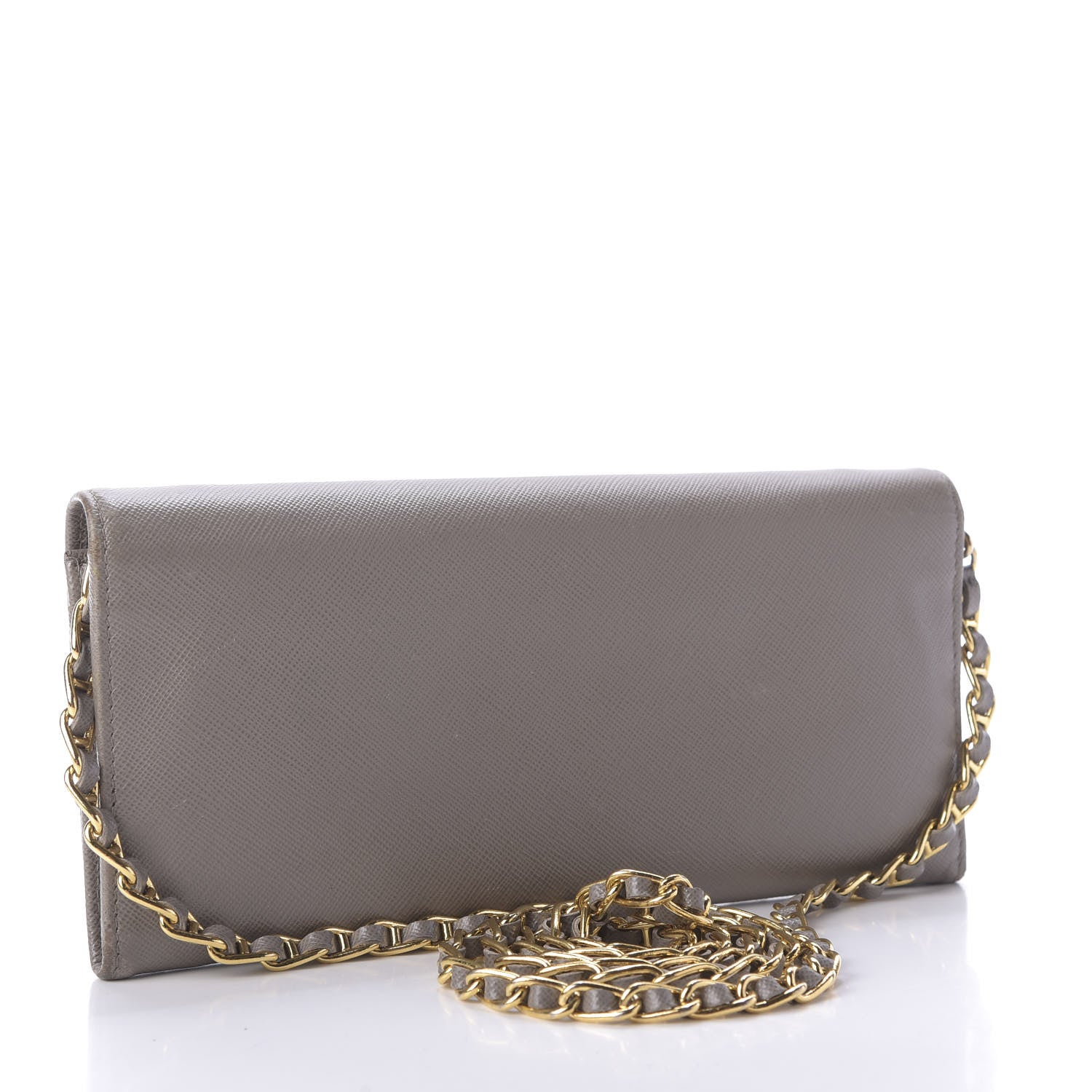 Prada Saffiano Metal Oro Chain Wallet Argilla 3 of 9