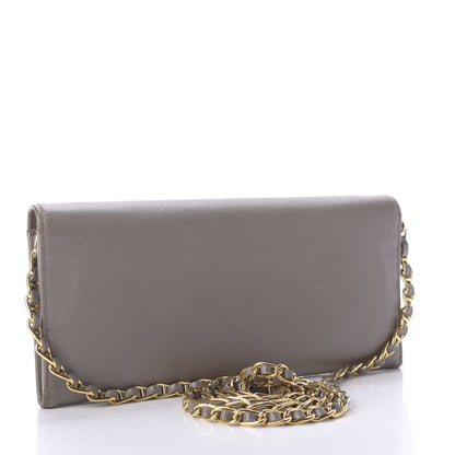 Prada Saffiano Metal Oro Chain Wallet Argilla 3 of 9