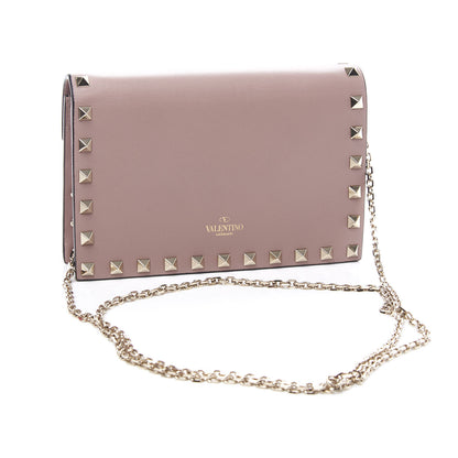 Valentino Garavani Vitello Rockstud Envelope Wallet on Chain Poudre 2 of 9