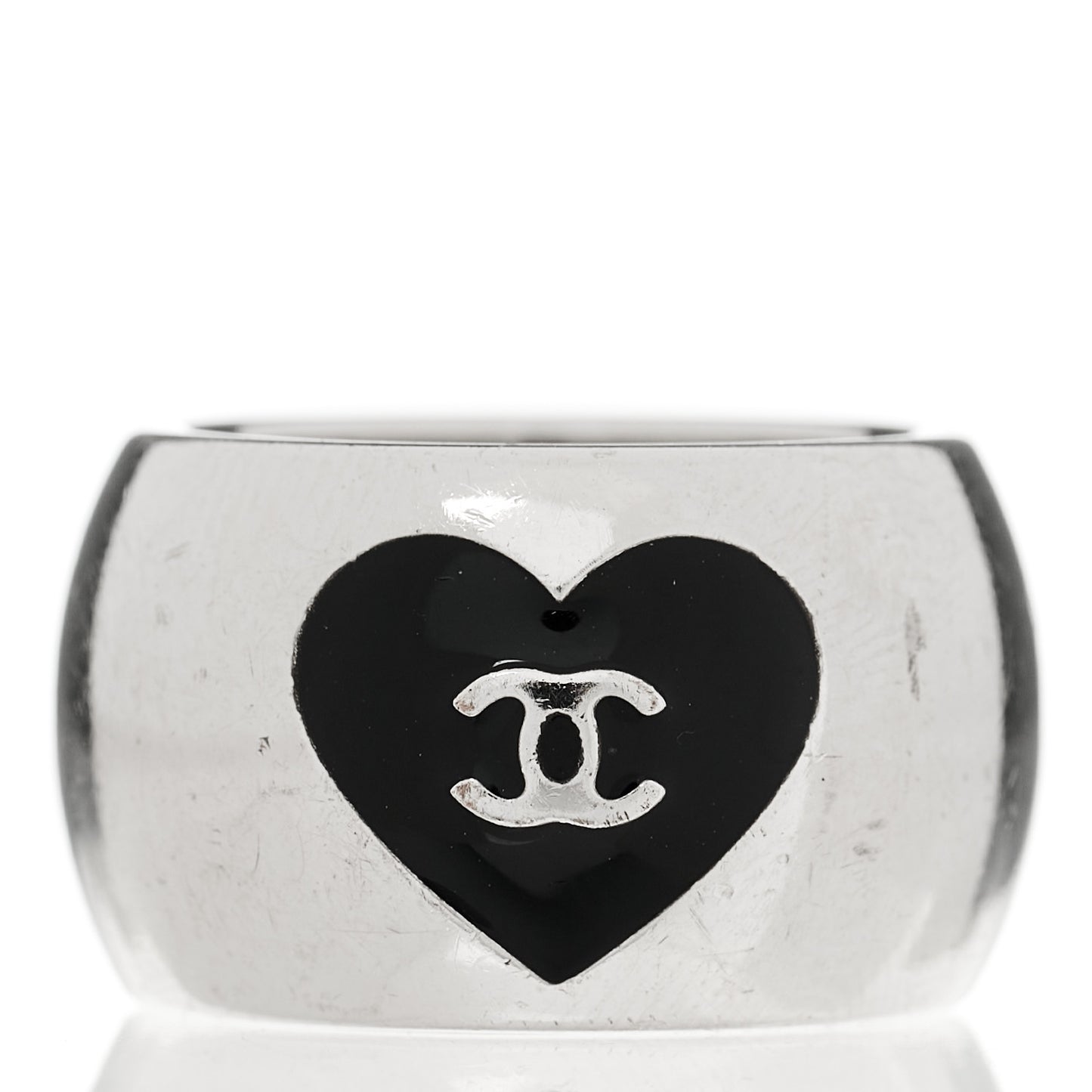 CC Heart Ring Silver Black 6.75
