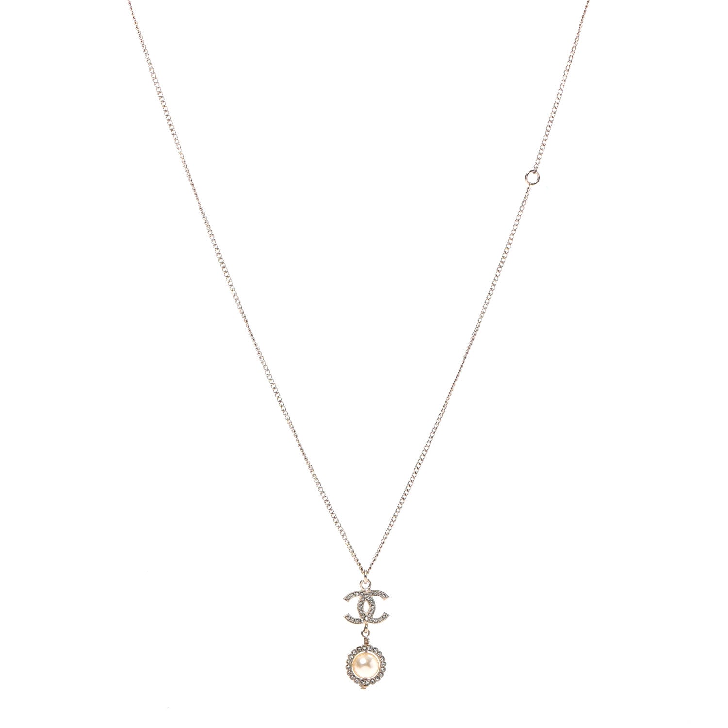 Chanel Crystal Pearl CC Lace Camellia Necklace Gold 1 of 5