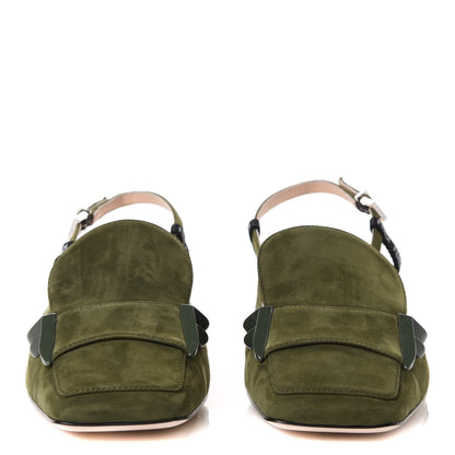 Fendi Suede FFreedom Slingback Kitten Heel Pumps 37 Khaki 3 of 18
