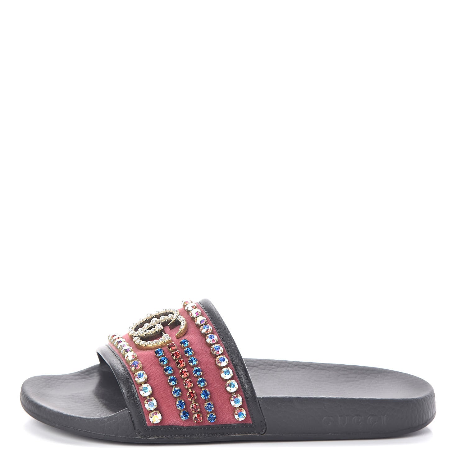 Gucci Velvet Crystal Embellished Slide Sandals 39 1 of 7