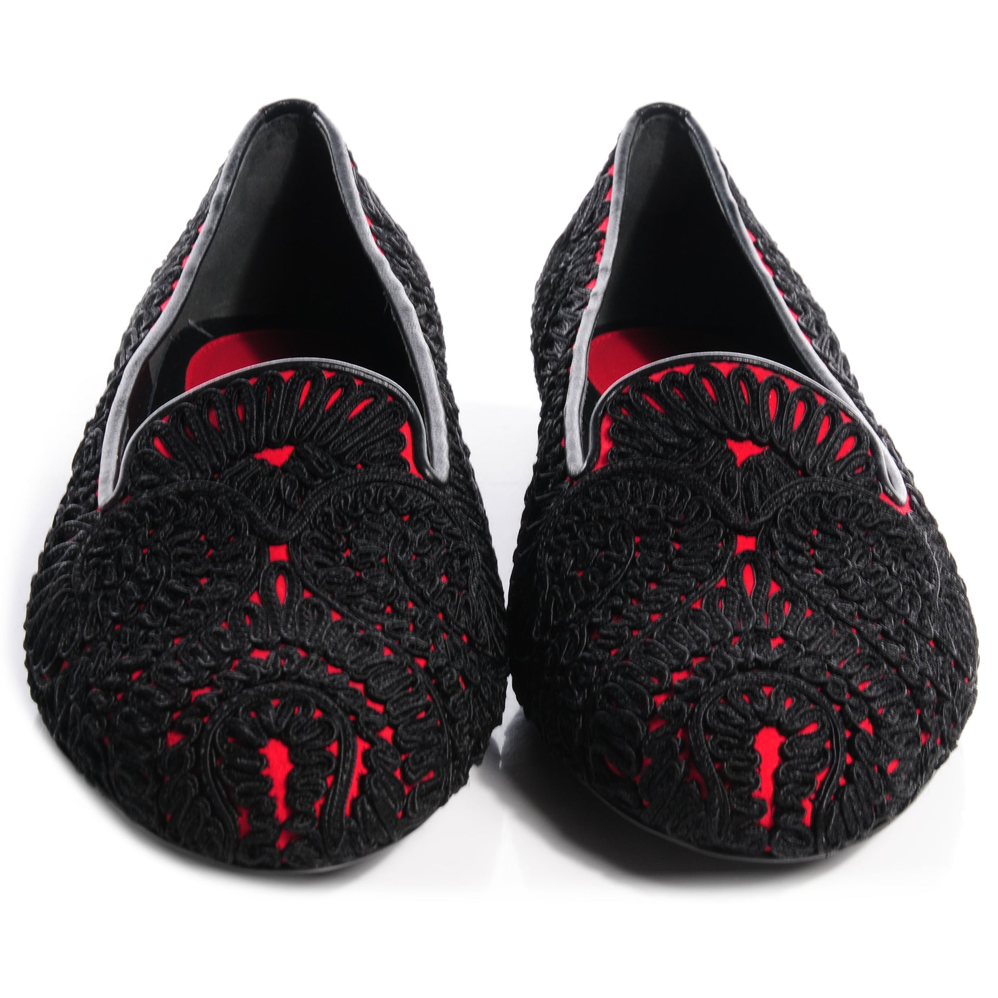 Alexander McQueen Suede Passementerie Smoking Slipper Black Red 38 2 of 7