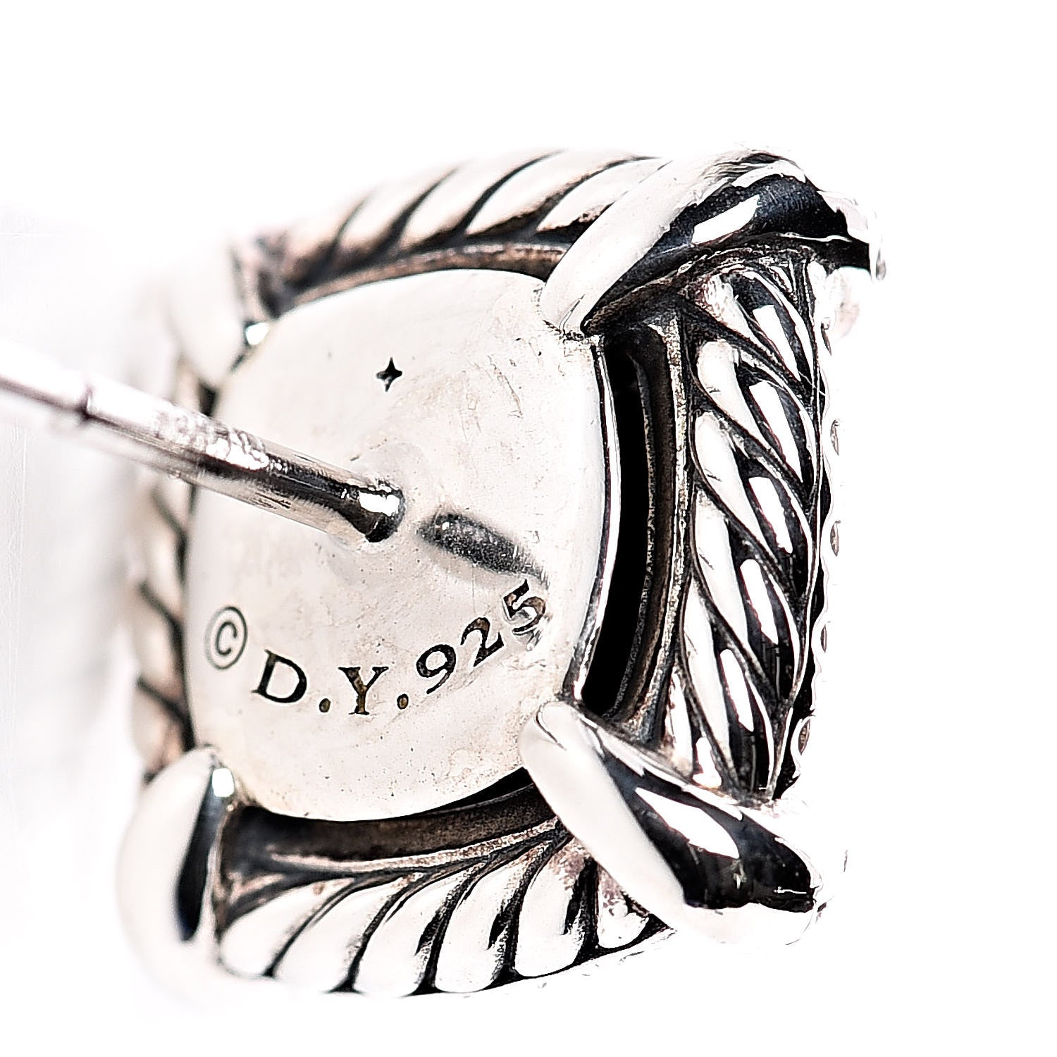 David Yurman Sterling Silver Diamond Black Onyx 9mm Chatelaine Bezel Earrings 4 of 4