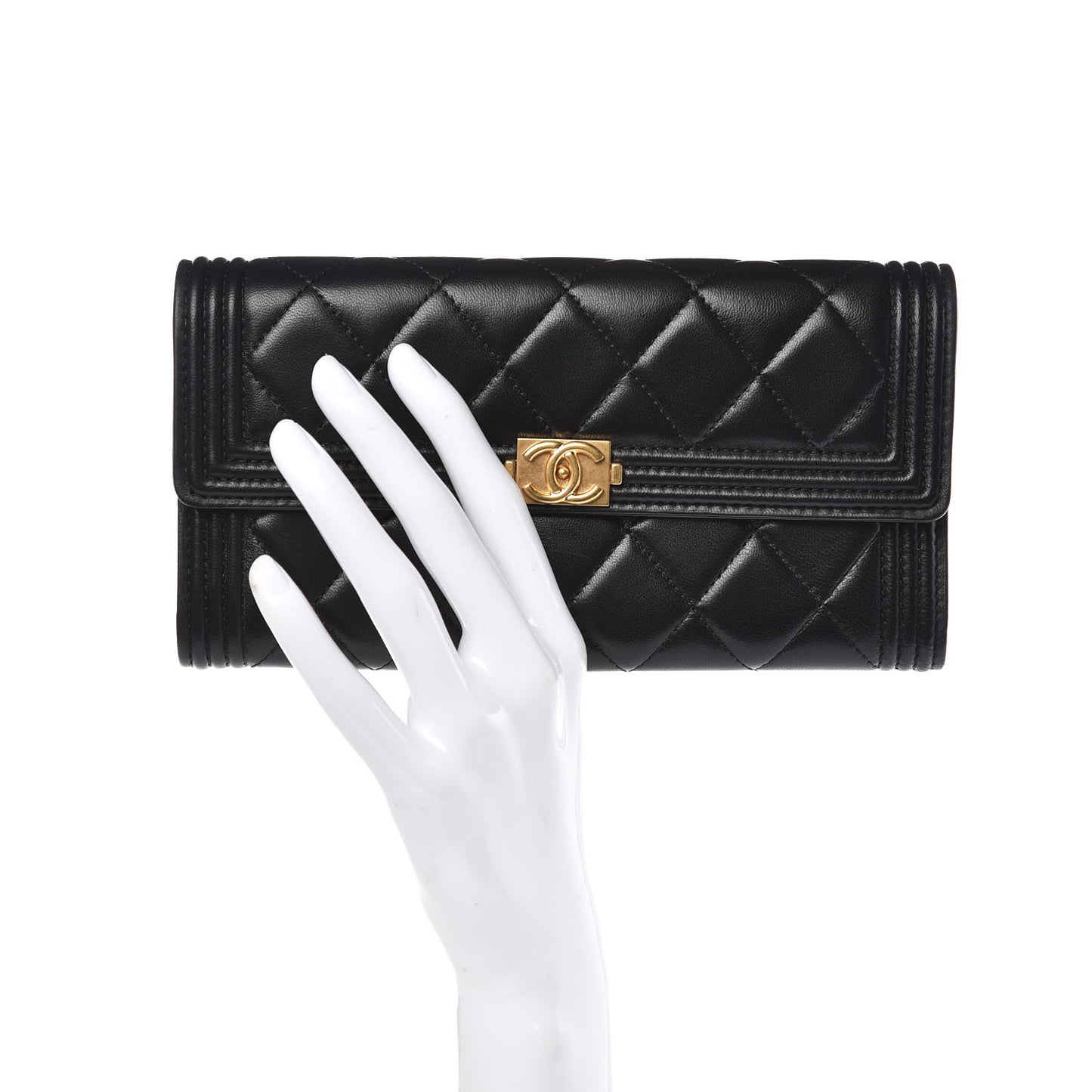 Lambskin Quilted Boy Flap Wallet Black