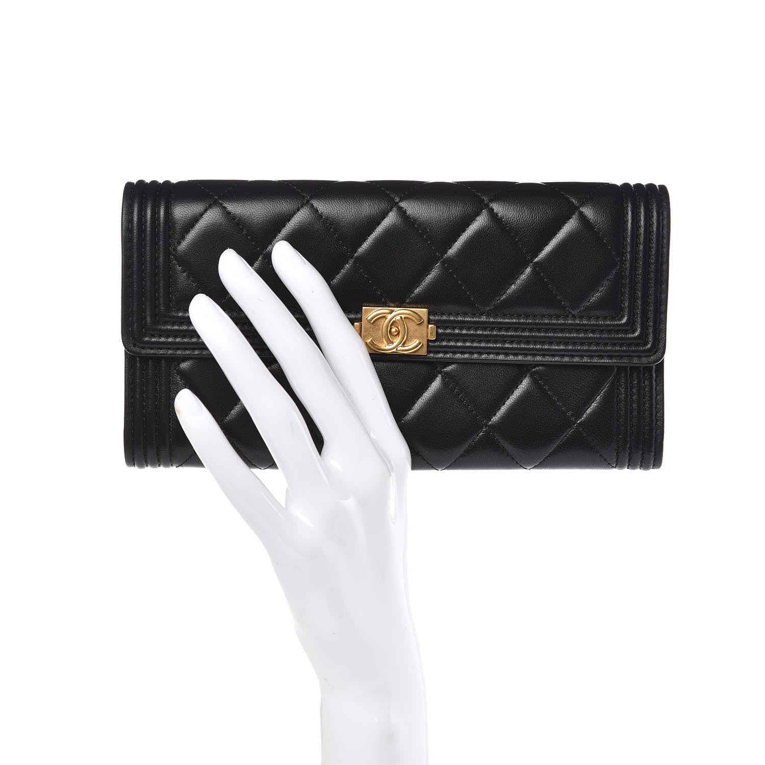 Chanel Lambskin Quilted Boy Flap Wallet Black 2 of 10