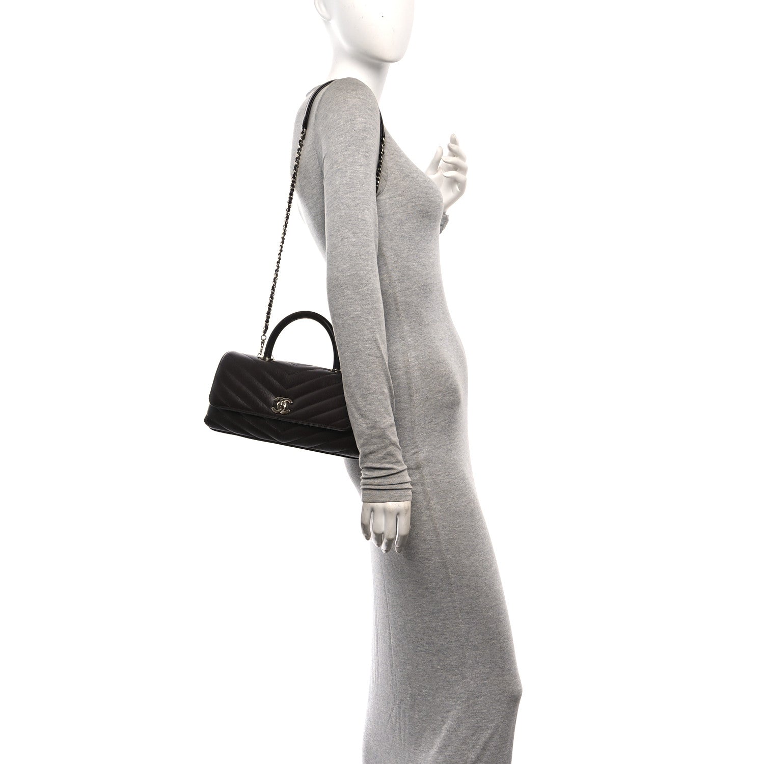 Chanel Goatskin Chevron Quilted Maxi East West Coco Handle Flap Dark Brown 2 of 11