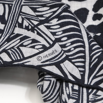 Hermes Cashmere Silk Jaguar Quetzal Shawl 140 Gris Chine Bleu Noir Gris 4 of 5