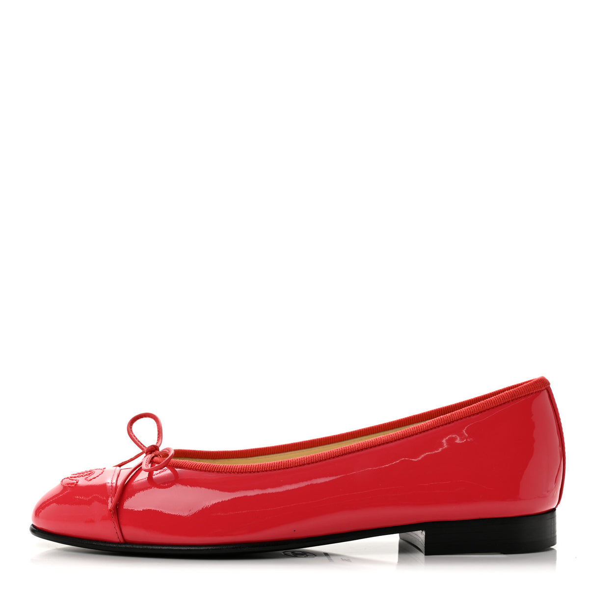 Patent Calfskin CC Cap Toe Ballerina Flats 36 Coral