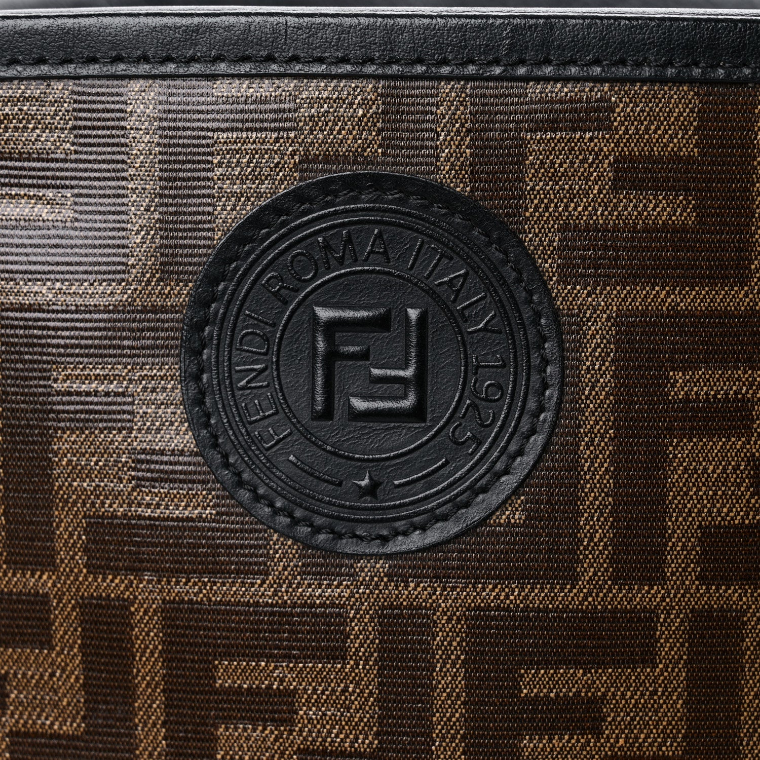 Fendi Glazed Fabric Vitello Century FF 1974 Stamp Patch Camera Case Mogano Panna Black 12 of 12