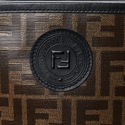 Fendi Glazed Fabric Vitello Century FF 1974 Stamp Patch Camera Case Mogano Panna Black 12 of 12