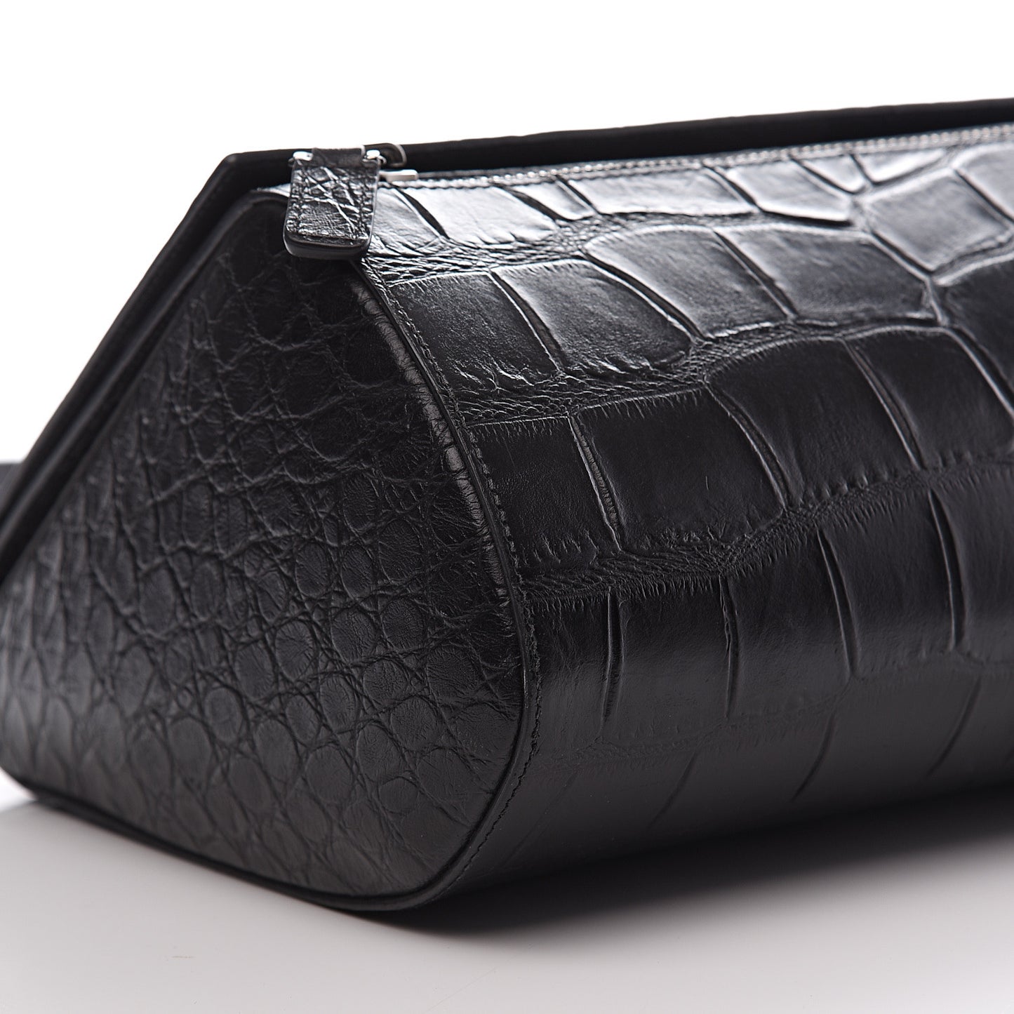 Calfskin Crocodile Embossed Medium Pandora Box Crossbody Bag Black