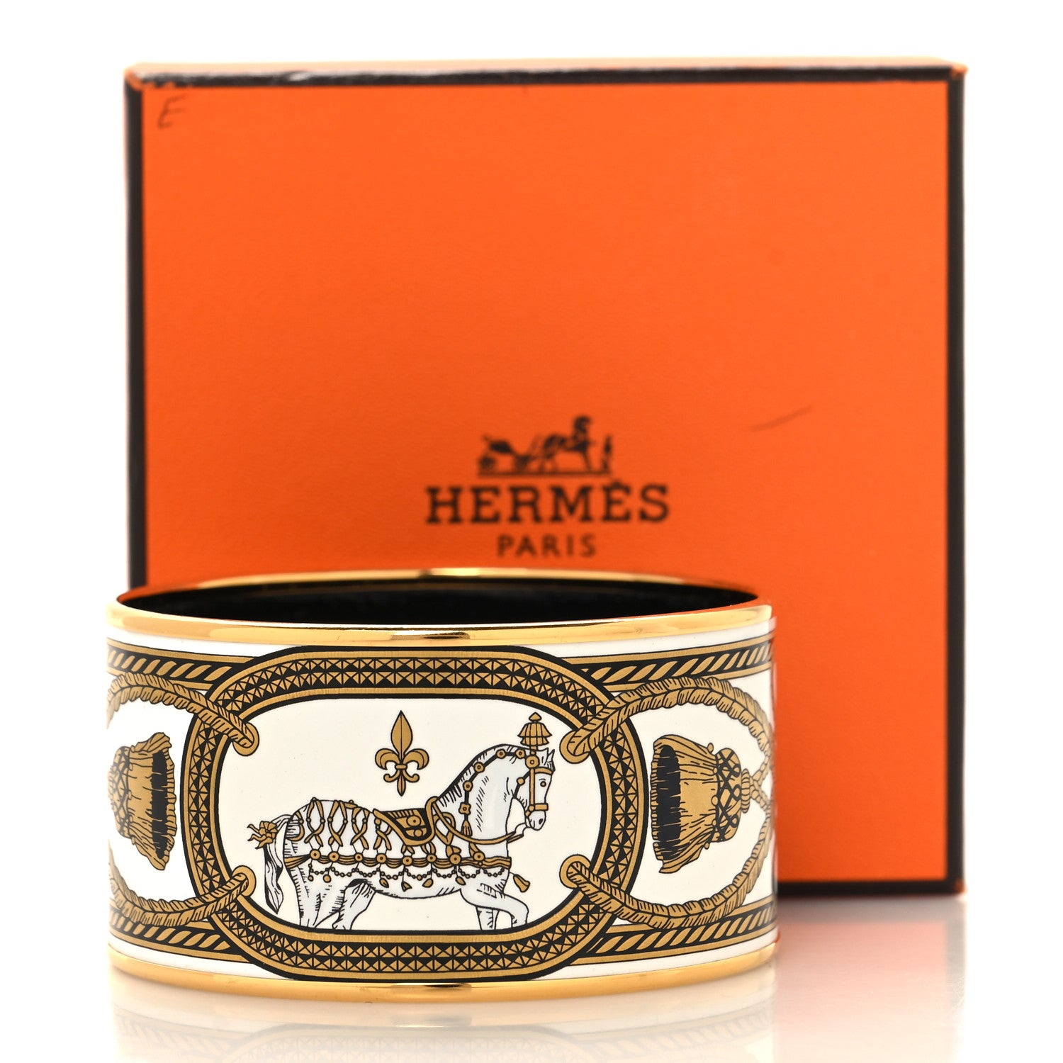 Hermes Enamel Printed Grand Apparat Extra Wide Bracelet 65 White 6 of 6