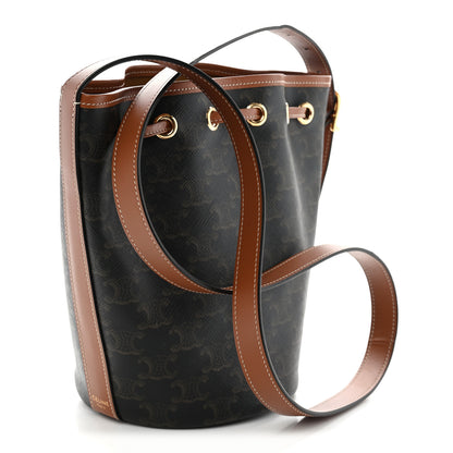 Celine Triomphe Canvas Calfskin Small Drawstring Bucket Bag Tan 3 of 10